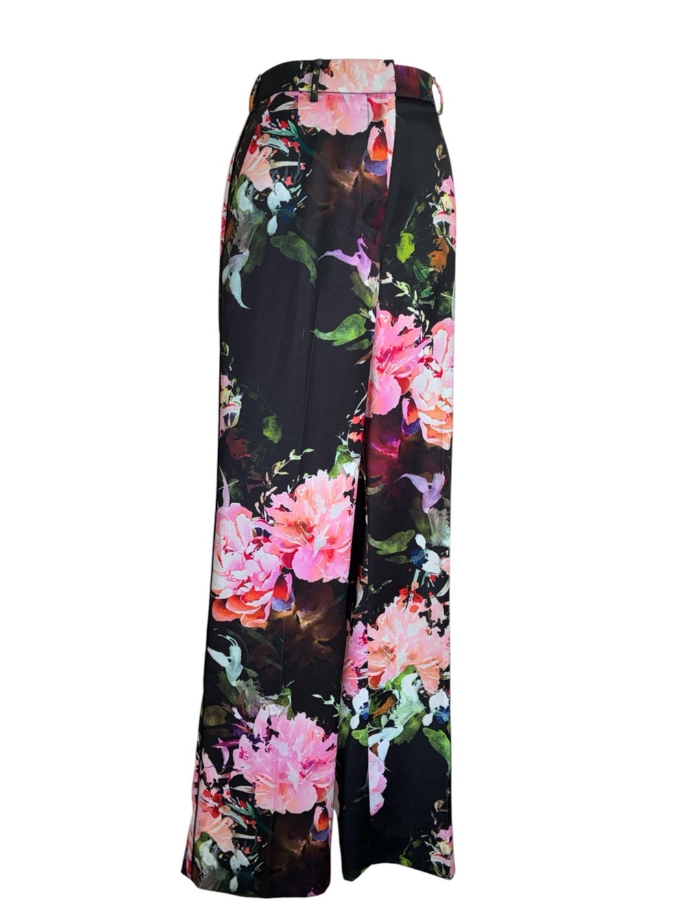 Marciano pants, women's S, Colorful Floral on black, wide leg, high waist. Euc